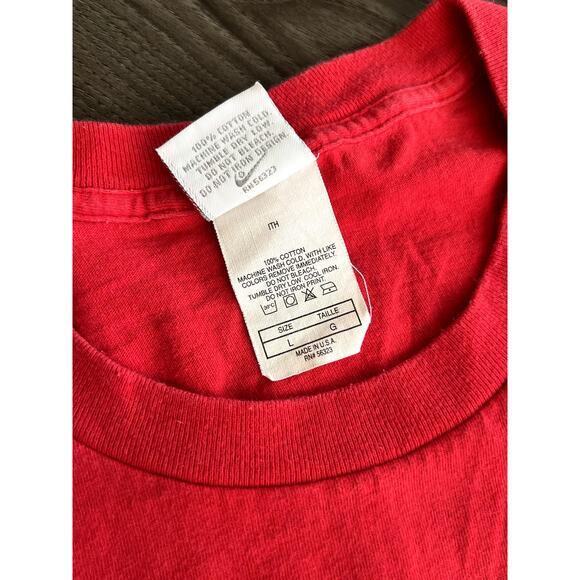 Vtg Nike 80s 90s Red Graphic Tough Kick Butt T Shirt L Single Stitch Made in USA - Picture 6 of 7